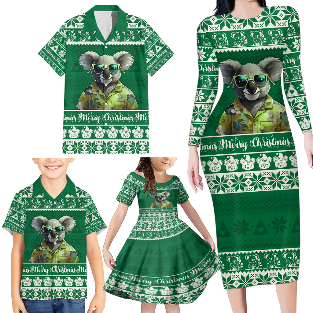 personalised-australia-koala-christmas-family-matching-long-sleeve-bodycon-dress-and-hawaiian-shirt-santa-koala-stay-cool