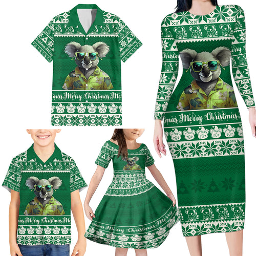 personalised-australia-koala-christmas-family-matching-long-sleeve-bodycon-dress-and-hawaiian-shirt-santa-koala-stay-cool