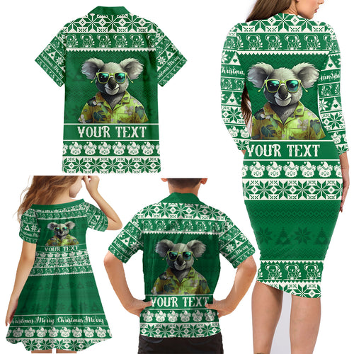 personalised-australia-koala-christmas-family-matching-long-sleeve-bodycon-dress-and-hawaiian-shirt-santa-koala-stay-cool