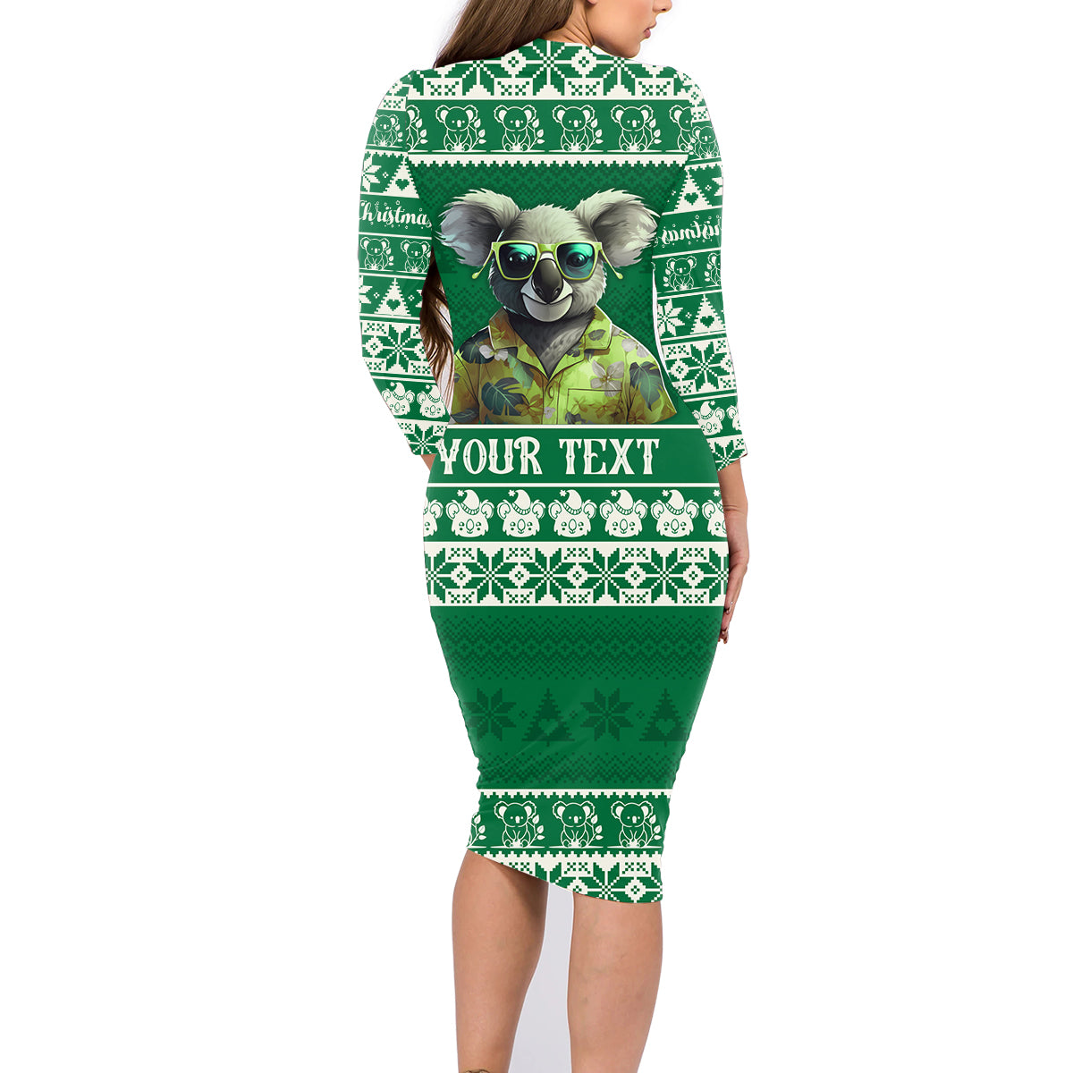 personalised-australia-koala-christmas-family-matching-long-sleeve-bodycon-dress-and-hawaiian-shirt-santa-koala-stay-cool