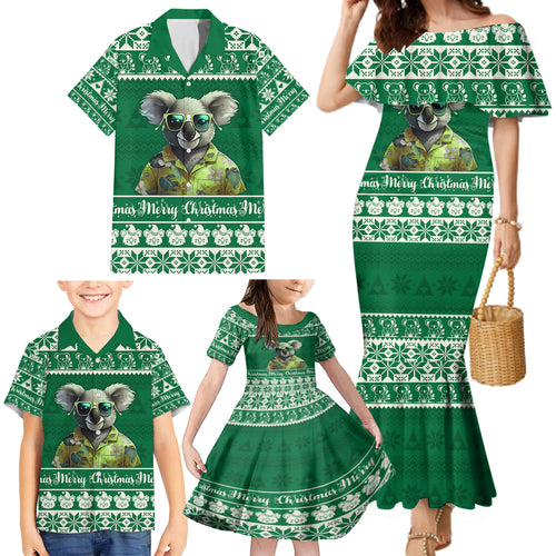 personalised-australia-koala-christmas-family-matching-mermaid-dress-and-hawaiian-shirt-santa-koala-stay-cool