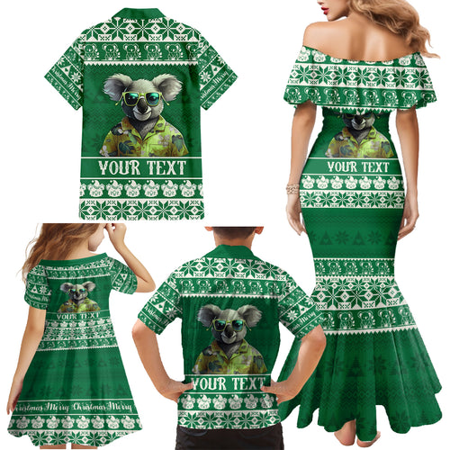 personalised-australia-koala-christmas-family-matching-mermaid-dress-and-hawaiian-shirt-santa-koala-stay-cool