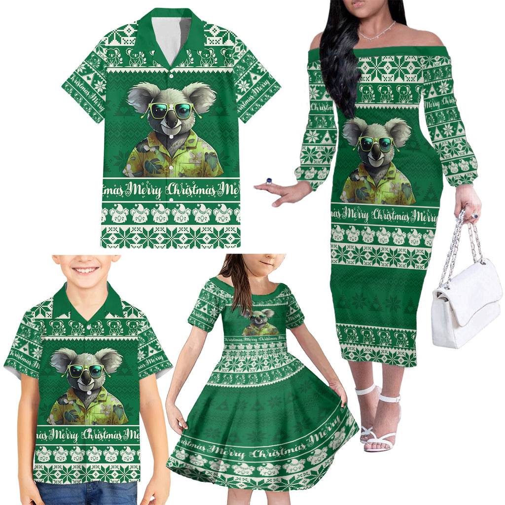 personalised-australia-koala-christmas-family-matching-off-shoulder-long-sleeve-dress-and-hawaiian-shirt-santa-koala-stay-cool