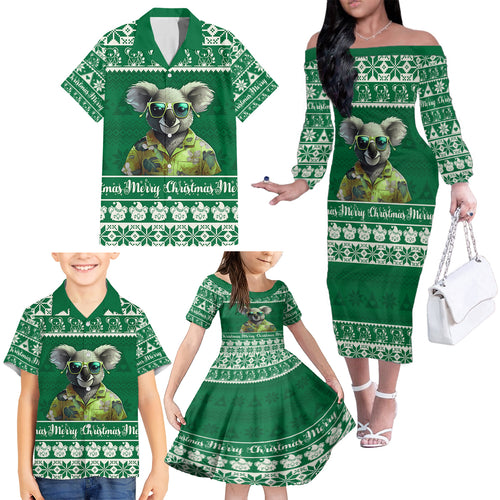 personalised-australia-koala-christmas-family-matching-off-shoulder-long-sleeve-dress-and-hawaiian-shirt-santa-koala-stay-cool