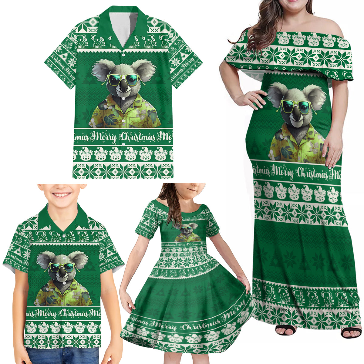 personalised-australia-koala-christmas-family-matching-off-shoulder-maxi-dress-and-hawaiian-shirt-santa-koala-stay-cool