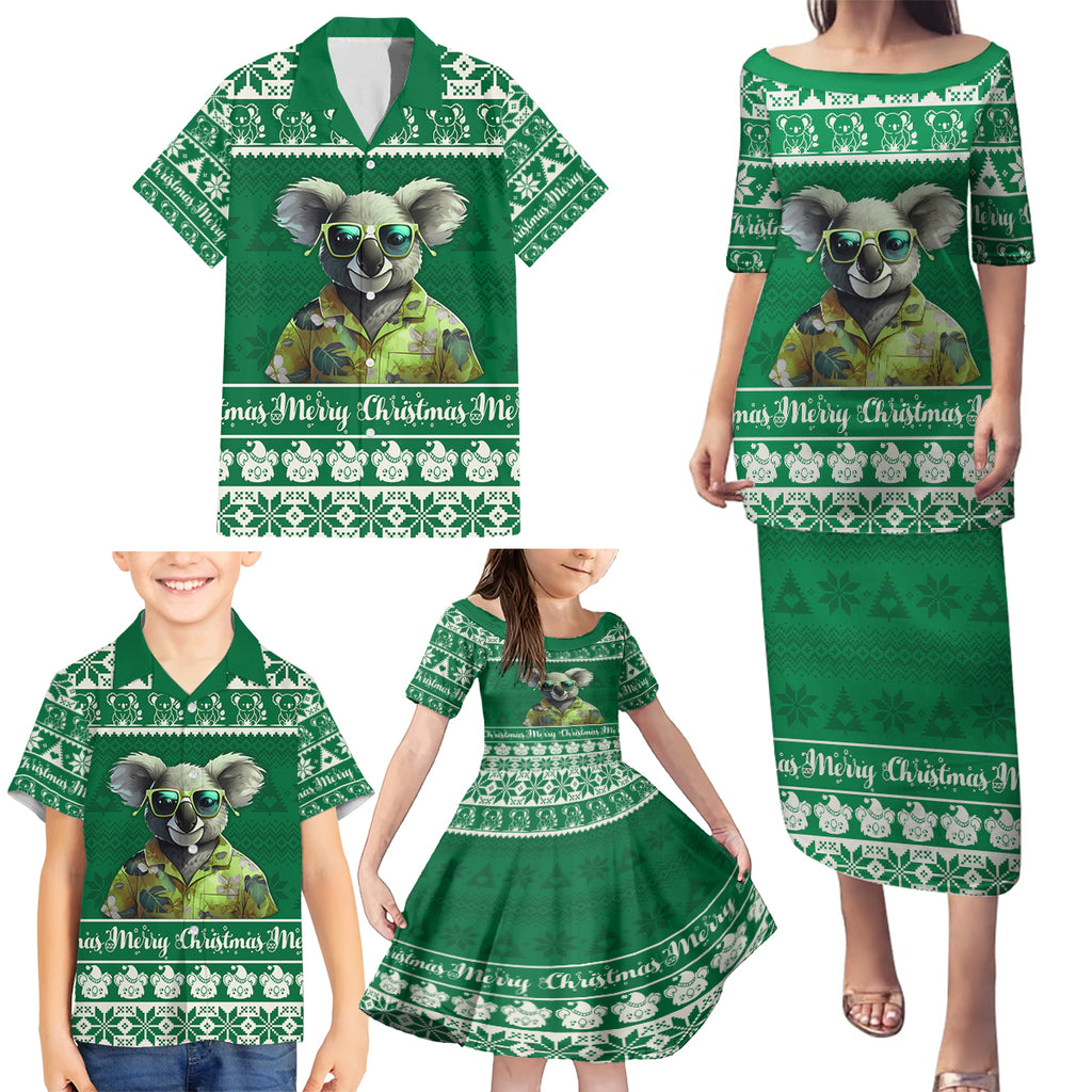 personalised-australia-koala-christmas-family-matching-puletasi-dress-and-hawaiian-shirt-santa-koala-stay-cool