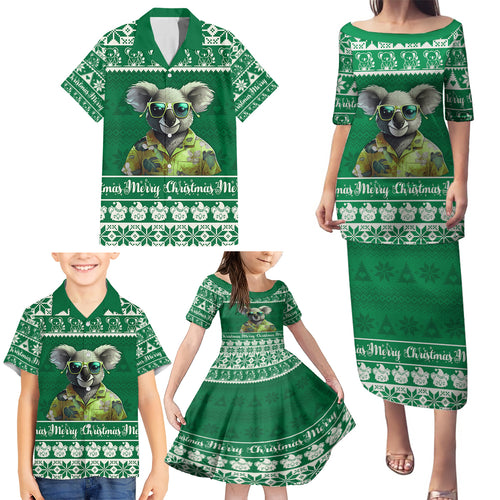 personalised-australia-koala-christmas-family-matching-puletasi-dress-and-hawaiian-shirt-santa-koala-stay-cool