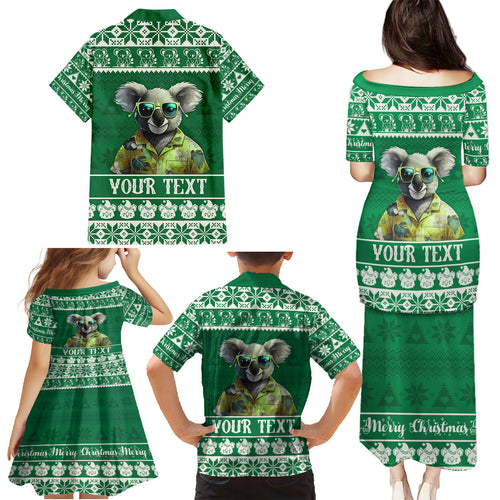 personalised-australia-koala-christmas-family-matching-puletasi-dress-and-hawaiian-shirt-santa-koala-stay-cool