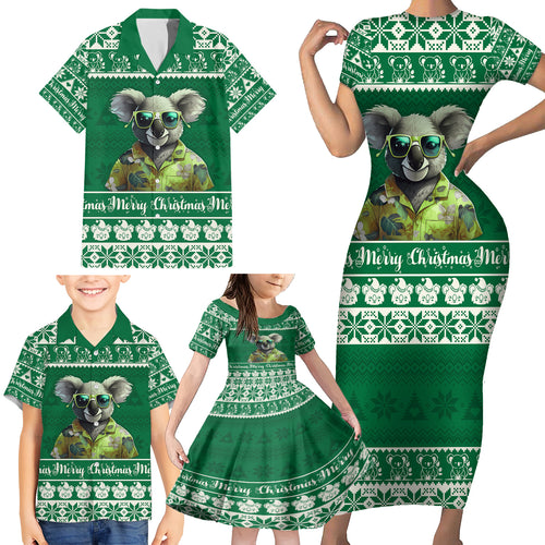 personalised-australia-koala-christmas-family-matching-short-sleeve-bodycon-dress-and-hawaiian-shirt-santa-koala-stay-cool