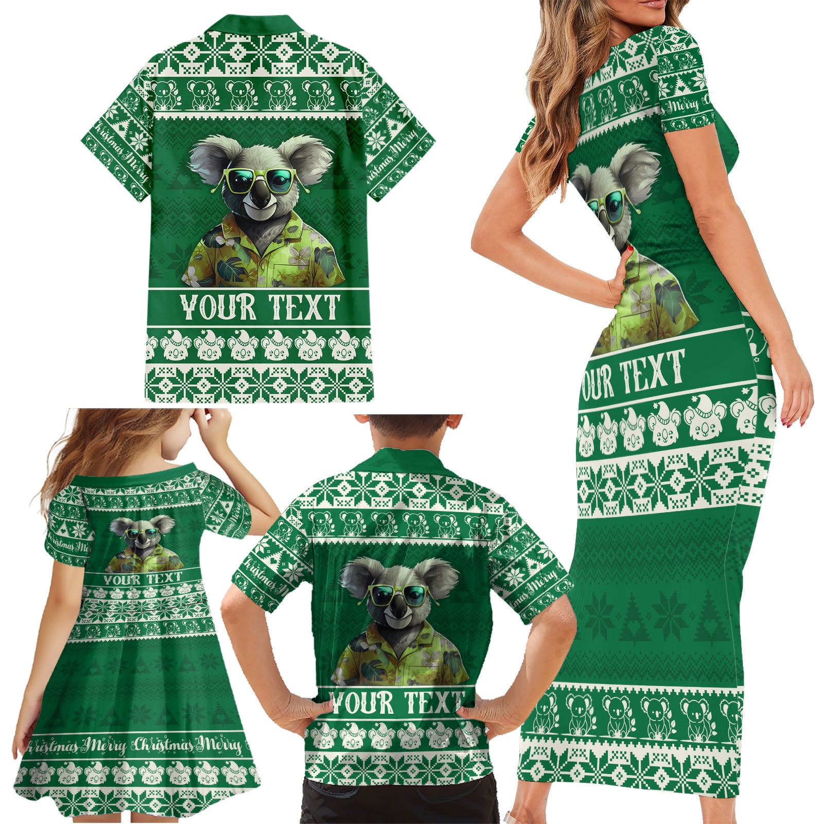 personalised-australia-koala-christmas-family-matching-short-sleeve-bodycon-dress-and-hawaiian-shirt-santa-koala-stay-cool