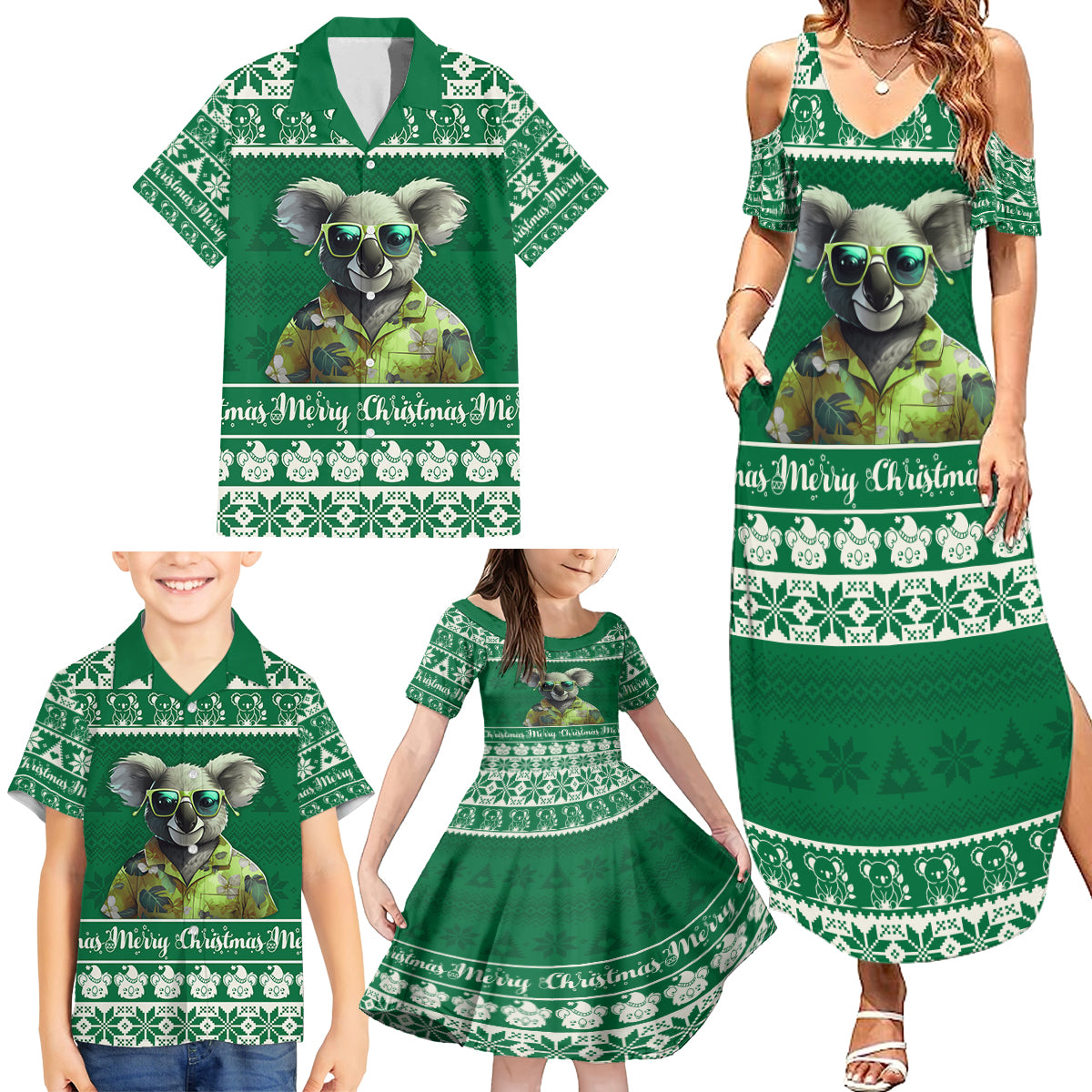 personalised-australia-koala-christmas-family-matching-summer-maxi-dress-and-hawaiian-shirt-santa-koala-stay-cool