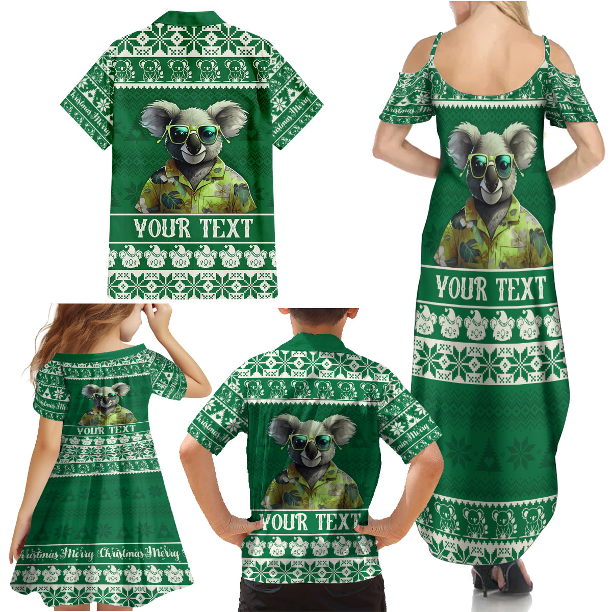 personalised-australia-koala-christmas-family-matching-summer-maxi-dress-and-hawaiian-shirt-santa-koala-stay-cool