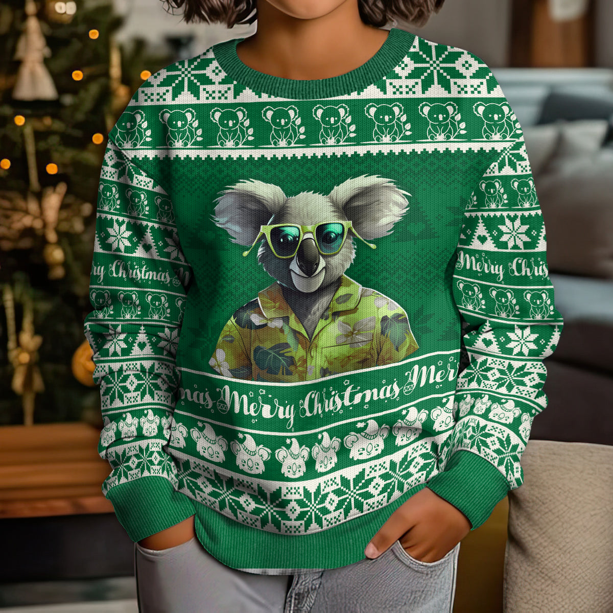personalised-australia-koala-christmas-kid-ugly-christmas-sweater-santa-koala-stay-cool