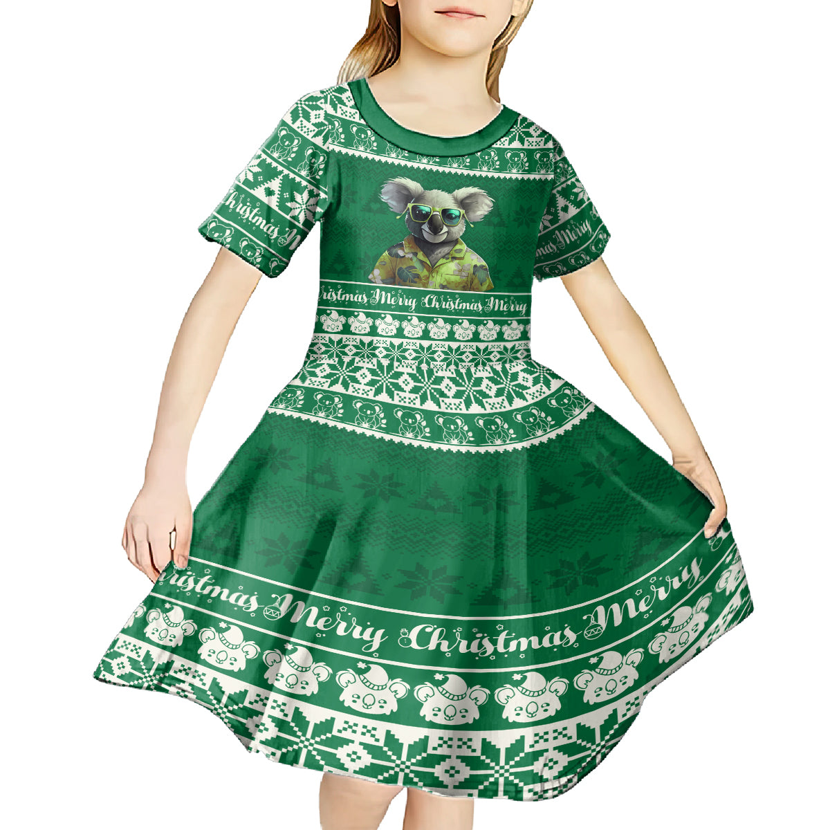 personalised-australia-koala-christmas-kid-short-sleeve-dress-santa-koala-stay-cool
