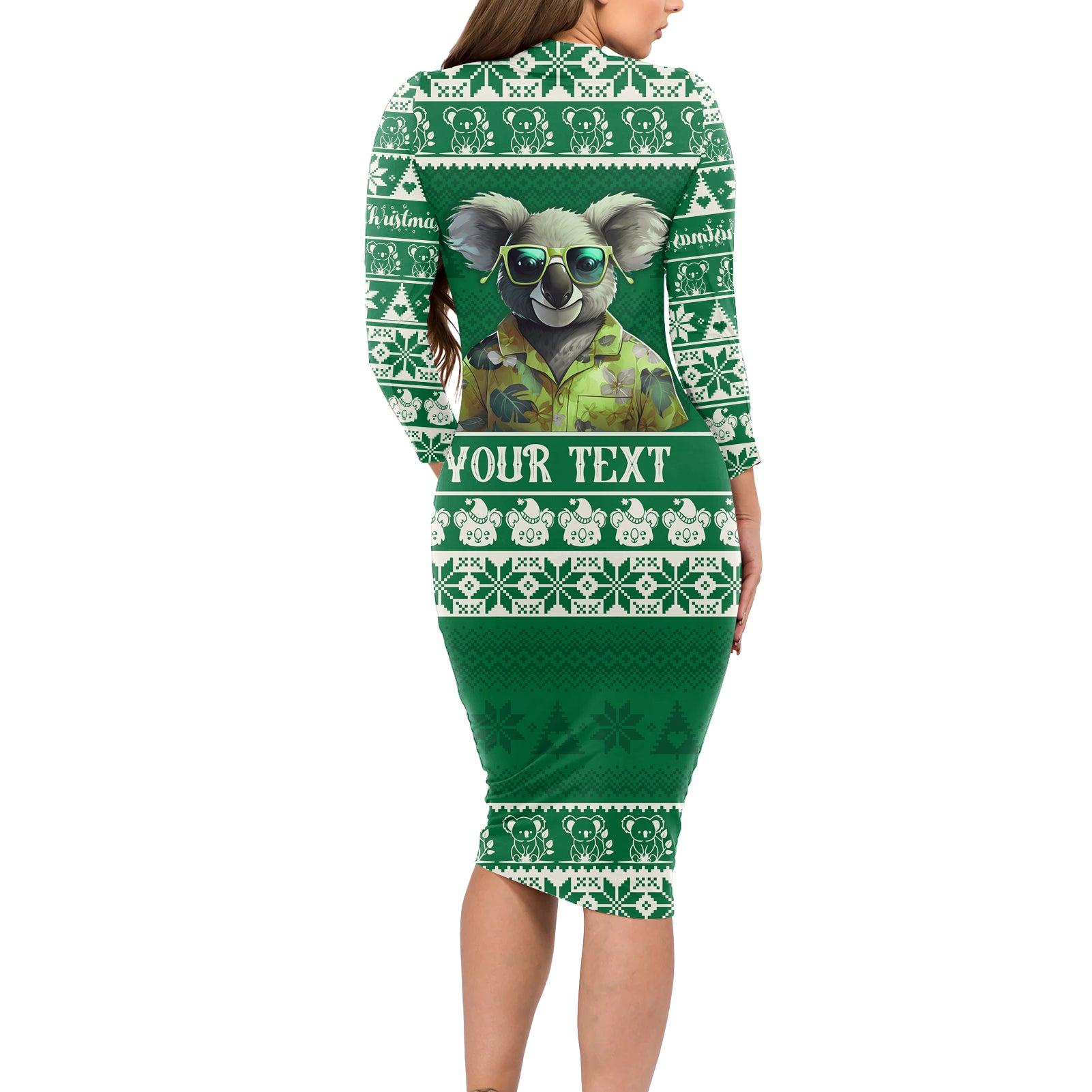 personalised-australia-koala-christmas-long-sleeve-bodycon-dress-santa-koala-stay-cool