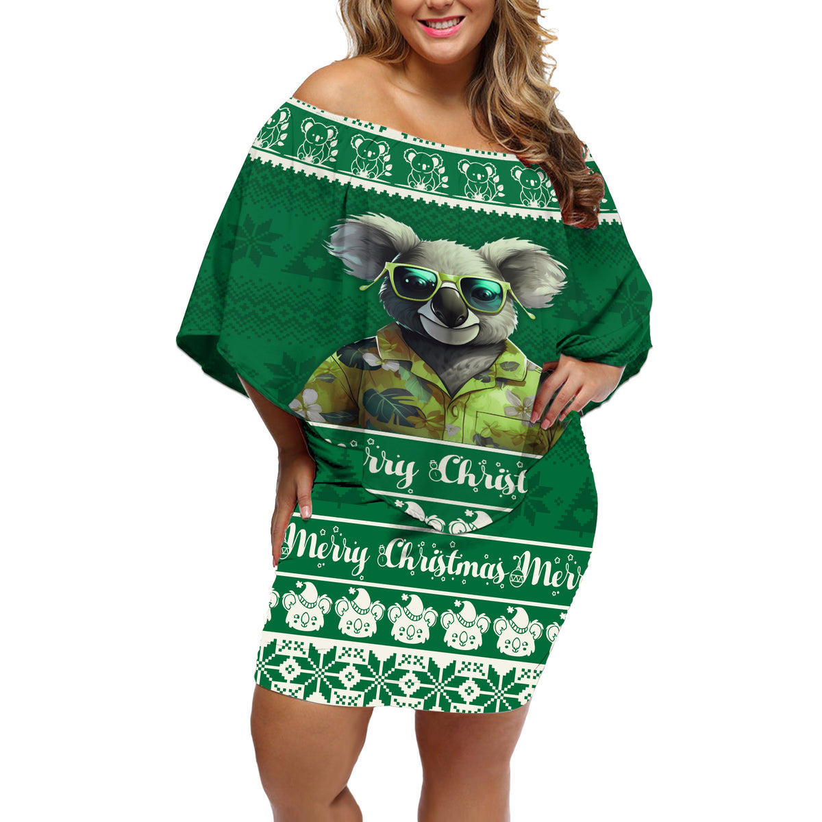 personalised-australia-koala-christmas-off-shoulder-short-dress-santa-koala-stay-cool
