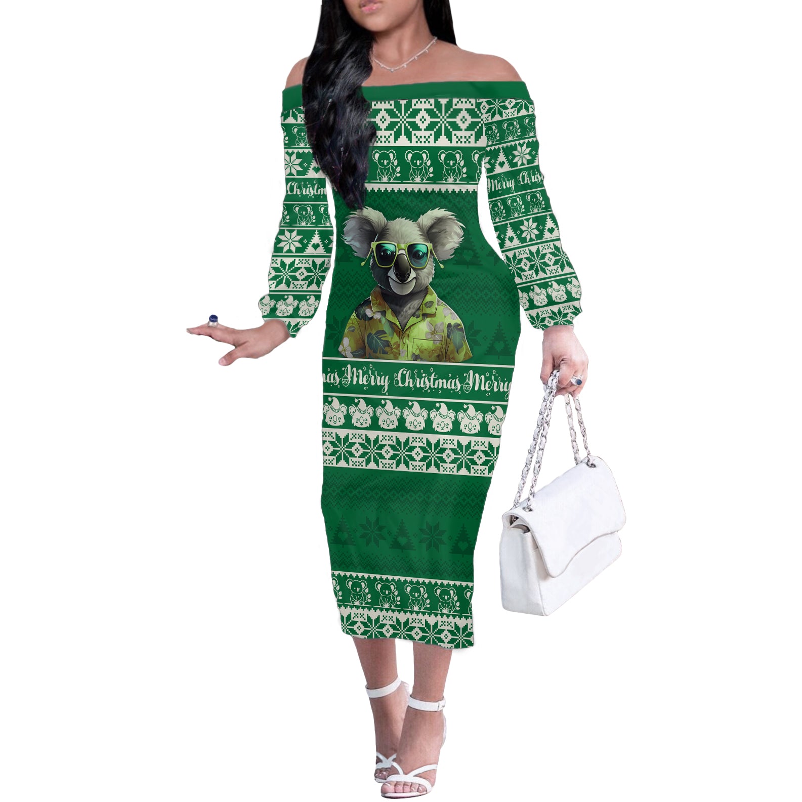 personalised-australia-koala-christmas-off-the-shoulder-long-sleeve-dress-santa-koala-stay-cool
