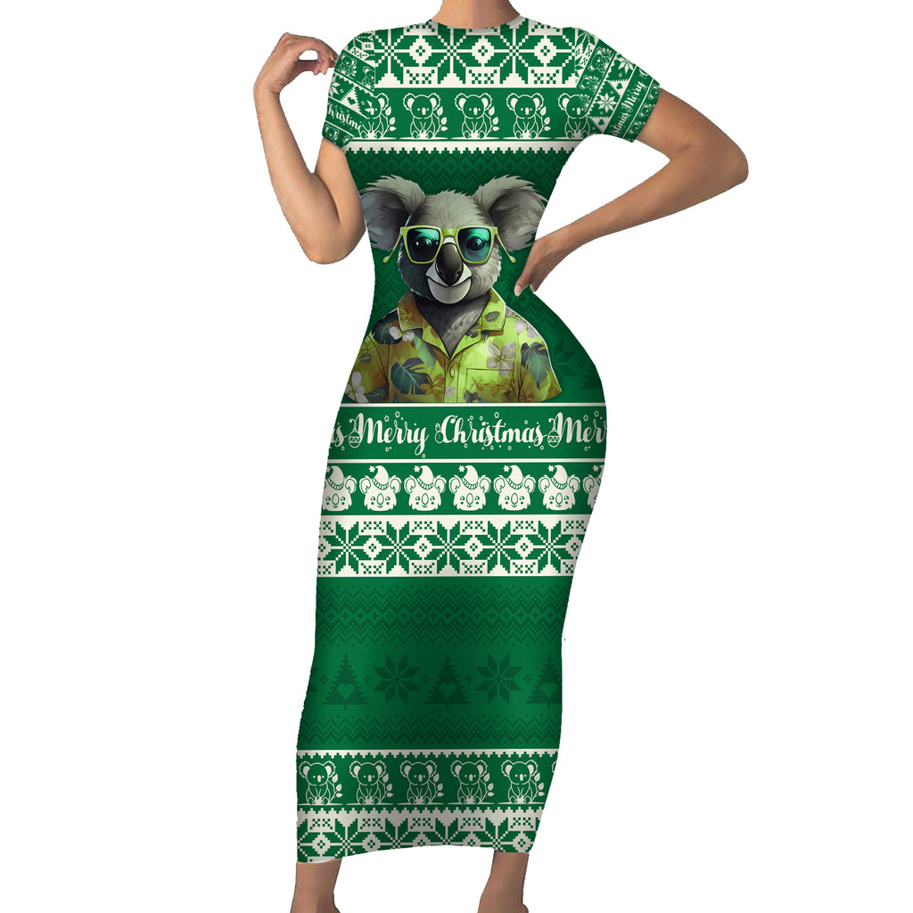 personalised-australia-koala-christmas-short-sleeve-bodycon-dress-santa-koala-stay-cool