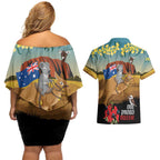 26 January One Proud Aussie Couples Matching Off Shoulder Short Dress and Hawaiian Shirt Kangaroo and Koala Happy Australia Day