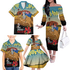 26 January One Proud Aussie Family Matching Off The Shoulder Long Sleeve Dress and Hawaiian Shirt Kangaroo and Koala Happy Australia Day