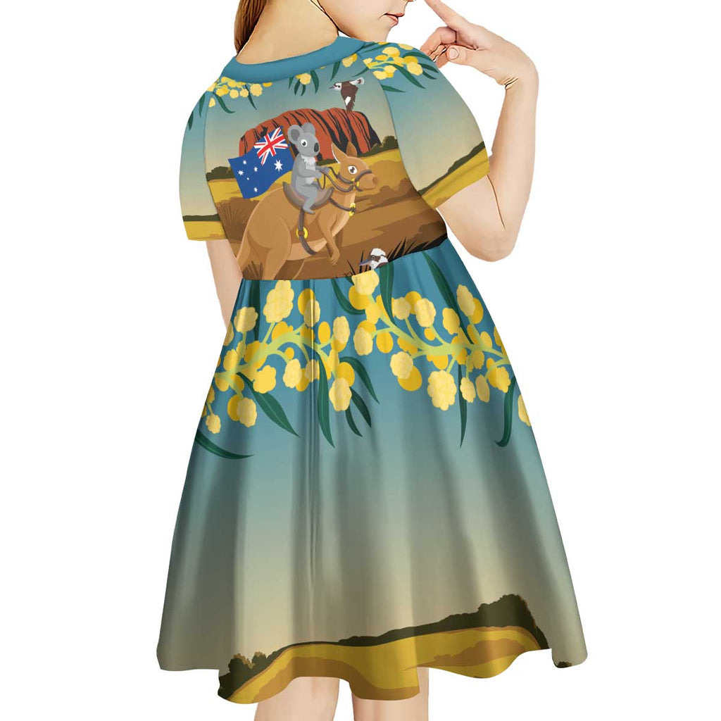26 January One Proud Aussie Kid Short Sleeve Dress Kangaroo and Koala Happy Australia Day