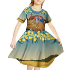 26 January One Proud Aussie Kid Short Sleeve Dress Kangaroo and Koala Happy Australia Day