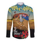 26 January One Proud Aussie Long Sleeve Button Shirt Kangaroo and Koala Happy Australia Day