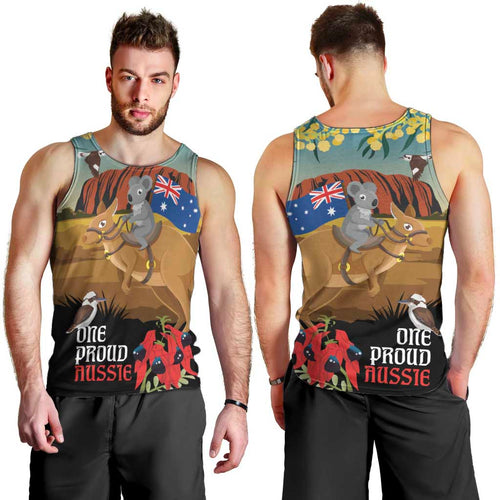 26 January One Proud Aussie Men Tank Top Kangaroo and Koala Happy Australia Day