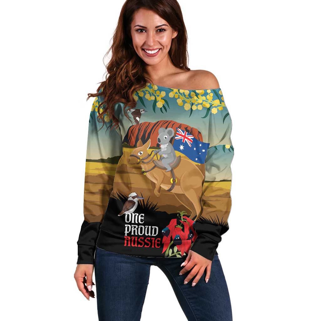 26 January One Proud Aussie Off Shoulder Sweater Kangaroo and Koala Happy Australia Day