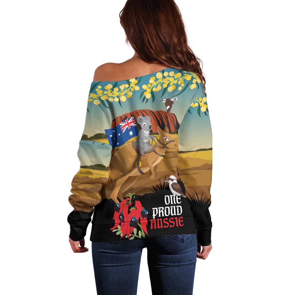 26 January One Proud Aussie Off Shoulder Sweater Kangaroo and Koala Happy Australia Day