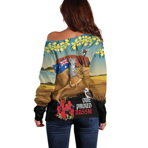 26 January One Proud Aussie Off Shoulder Sweater Kangaroo and Koala Happy Australia Day