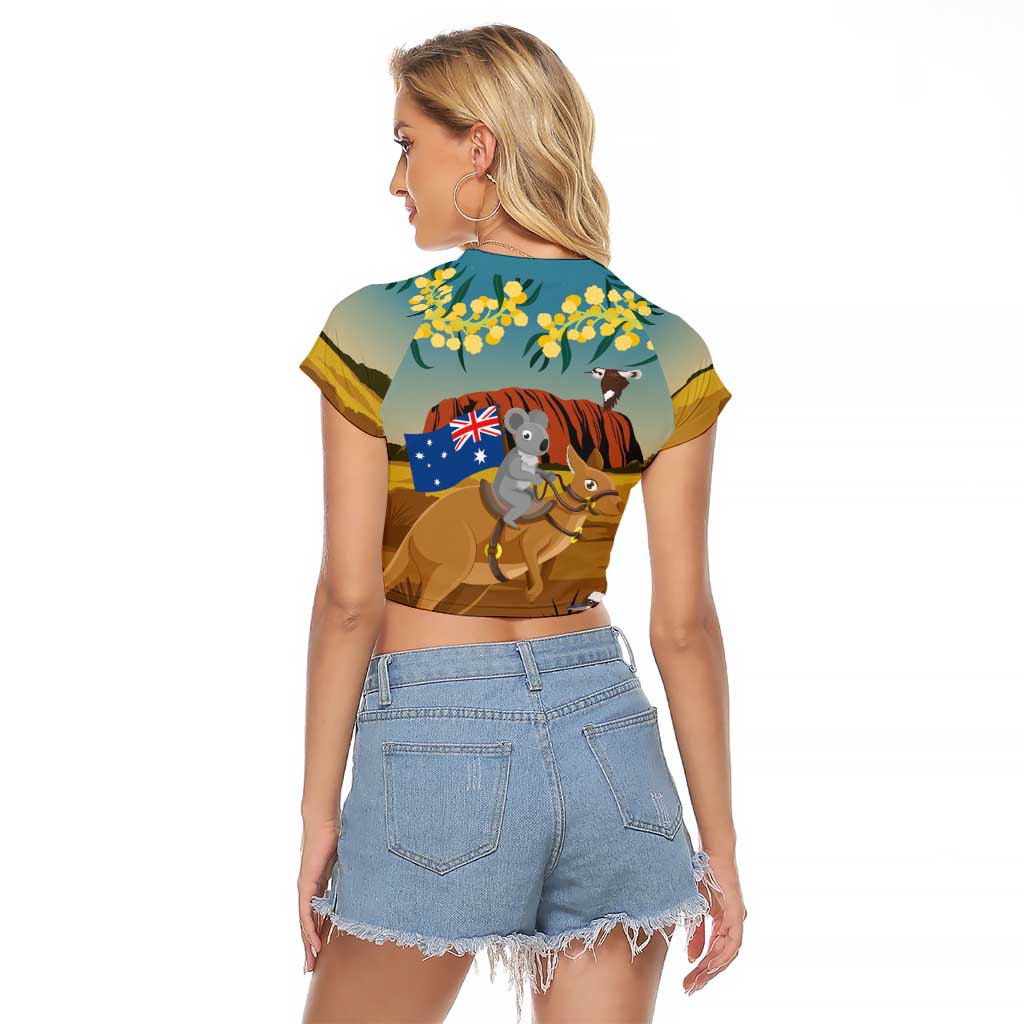 26 January One Proud Aussie Raglan Cropped T Shirt Kangaroo and Koala Happy Australia Day