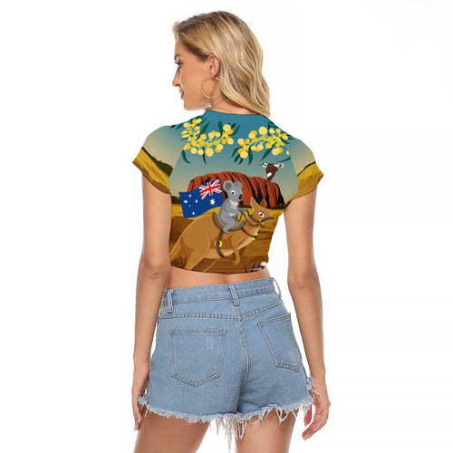 26 January One Proud Aussie Raglan Cropped T Shirt Kangaroo and Koala Happy Australia Day