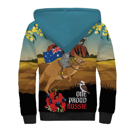 26 January One Proud Aussie Sherpa Hoodie Kangaroo and Koala Happy Australia Day