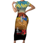 26 January One Proud Aussie Short Sleeve Bodycon Dress Kangaroo and Koala Happy Australia Day