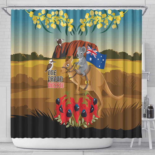 26 January One Proud Aussie Shower Curtain Kangaroo and Koala Happy Australia Day