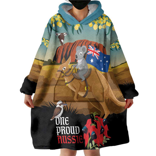 26 January One Proud Aussie Wearable Blanket Hoodie Kangaroo and Koala Happy Australia Day