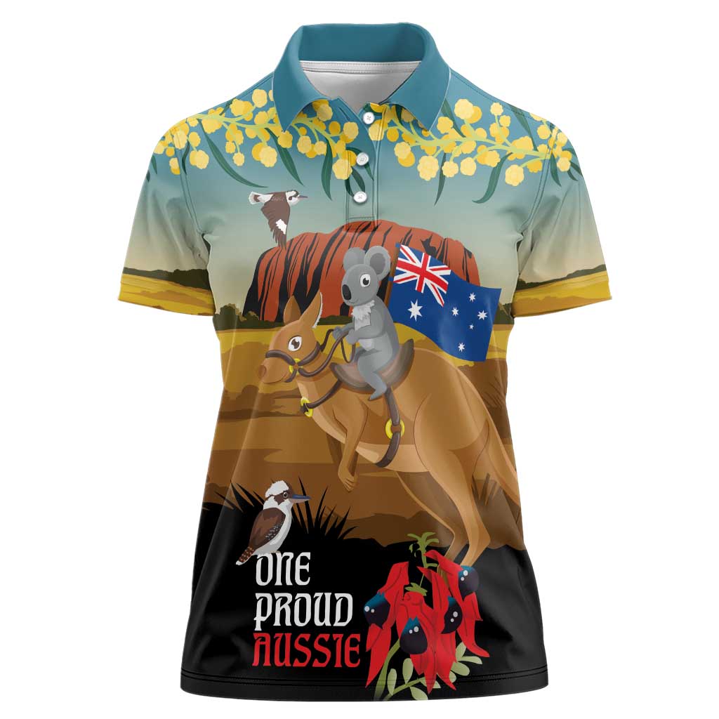 26 January One Proud Aussie Women Polo Shirt Kangaroo and Koala Happy Australia Day