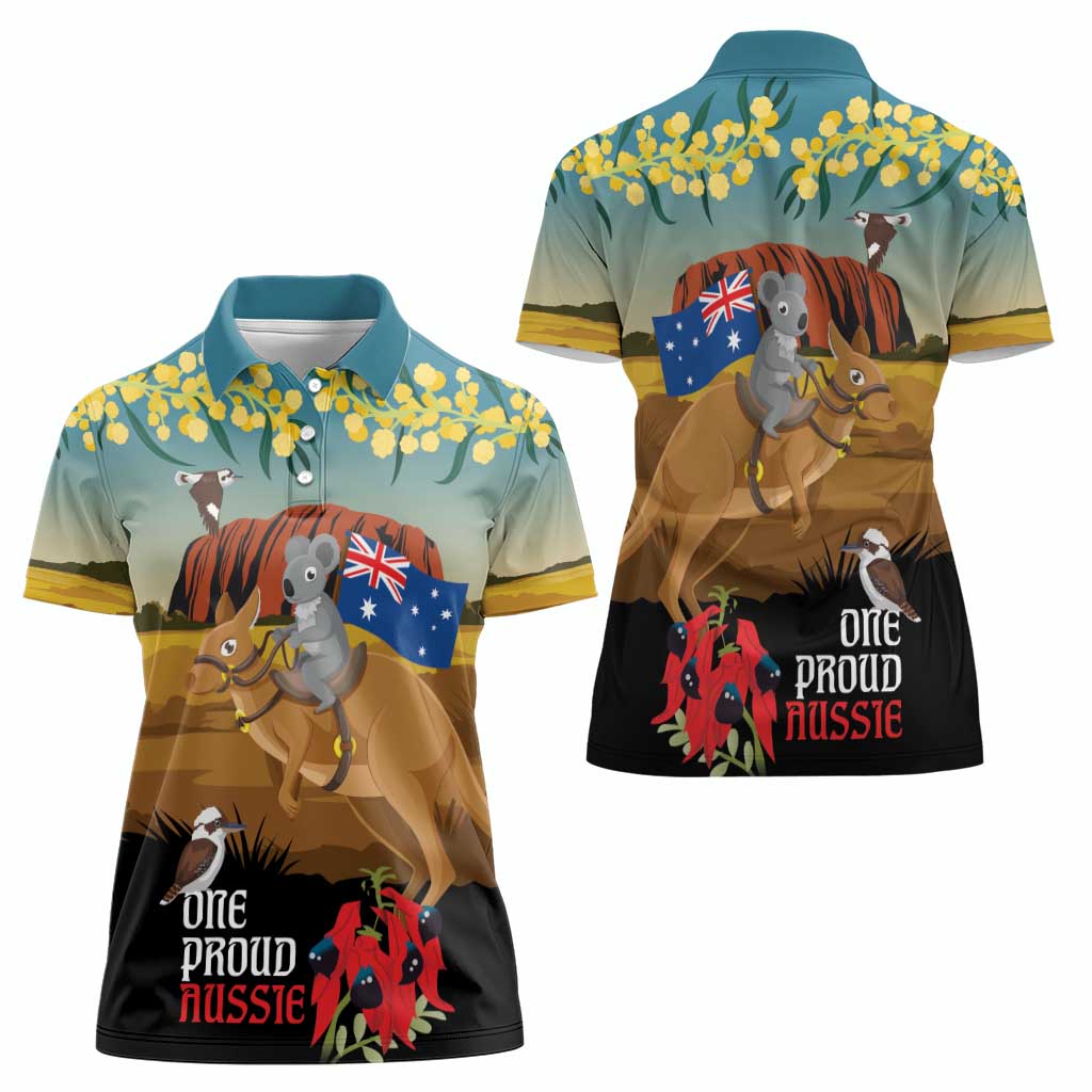 26 January One Proud Aussie Women Polo Shirt Kangaroo and Koala Happy Australia Day