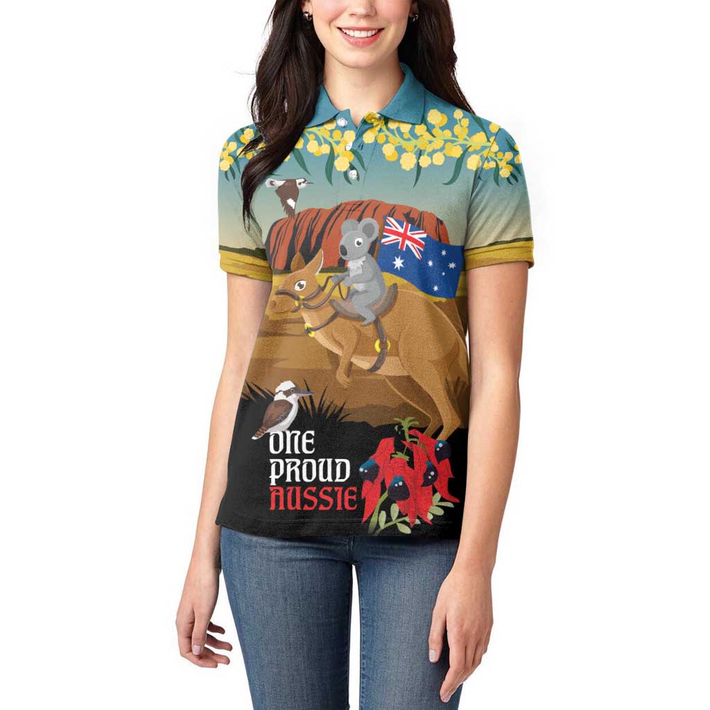 26 January One Proud Aussie Women Polo Shirt Kangaroo and Koala Happy Australia Day