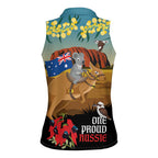 26 January One Proud Aussie Women Sleeveless Polo Shirt Kangaroo and Koala Happy Australia Day