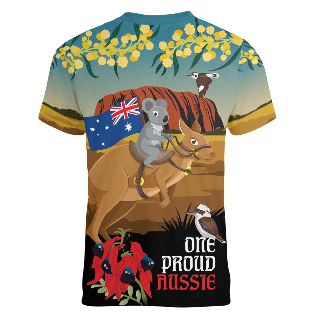 26 January One Proud Aussie Women V-Neck T-Shirt Kangaroo and Koala Happy Australia Day