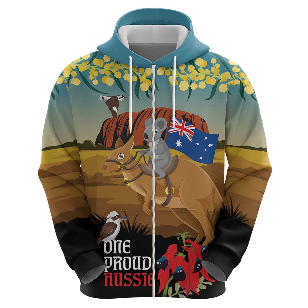 26 January One Proud Aussie Zip Hoodie Kangaroo and Koala Happy Australia Day