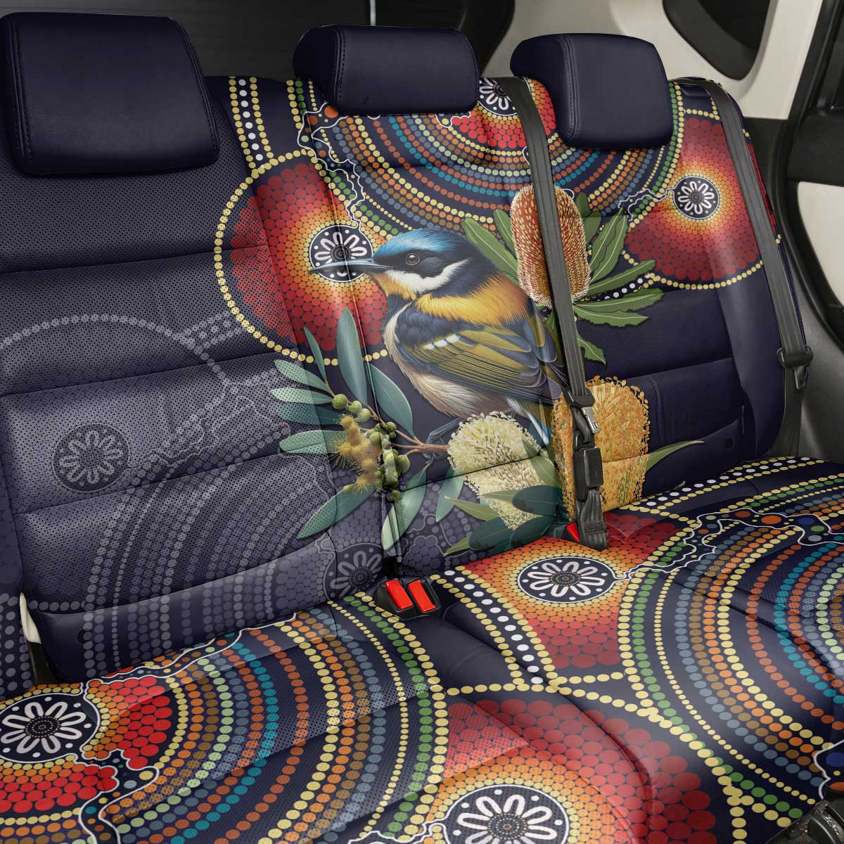 Aussie Honeyeaters Banksia Flowers Back Car Seat Cover Aboriginal Dots Painting