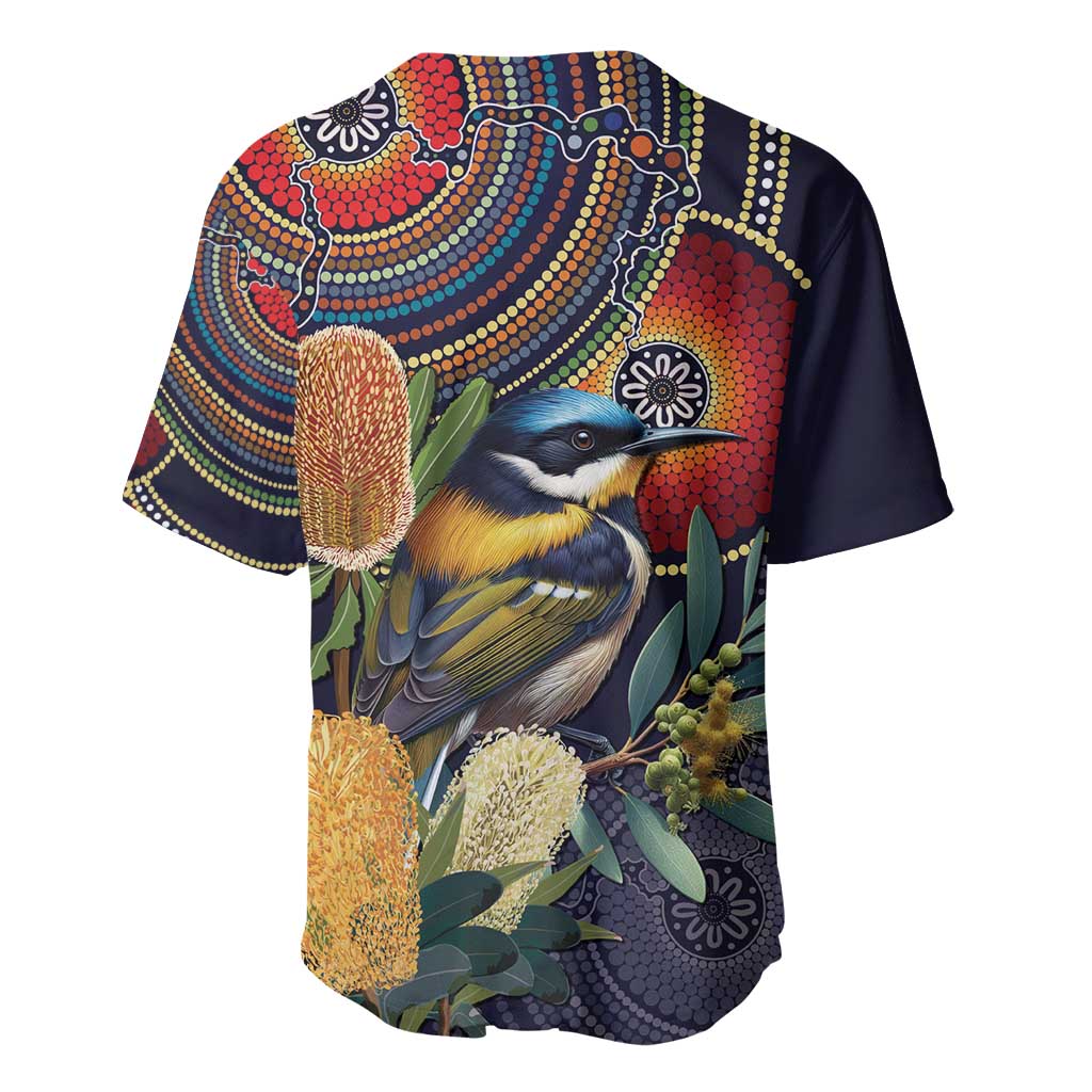 Aussie Honeyeaters Banksia Flowers Baseball Jersey Aboriginal Dots Painting