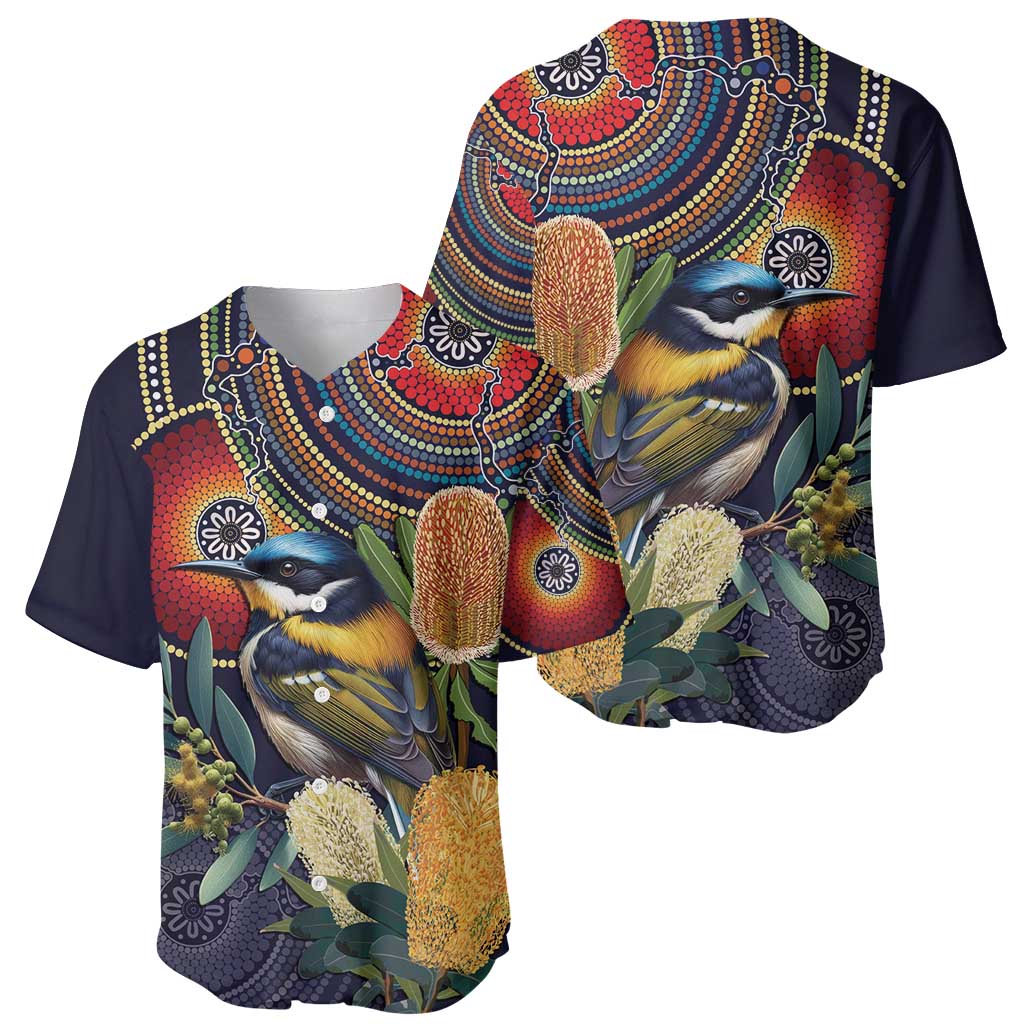 Aussie Honeyeaters Banksia Flowers Baseball Jersey Aboriginal Dots Painting