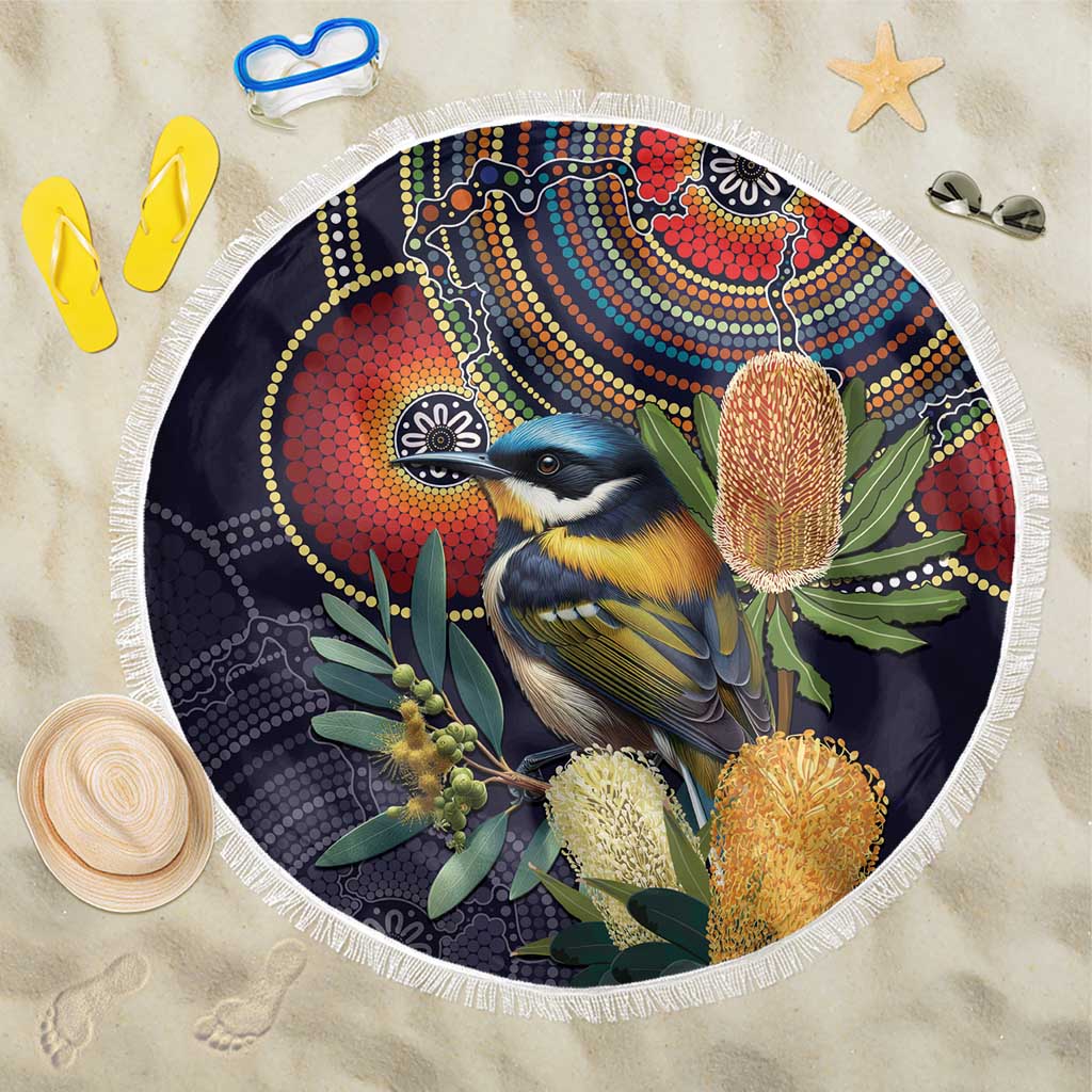 Aussie Honeyeaters Banksia Flowers Beach Blanket Aboriginal Dots Painting
