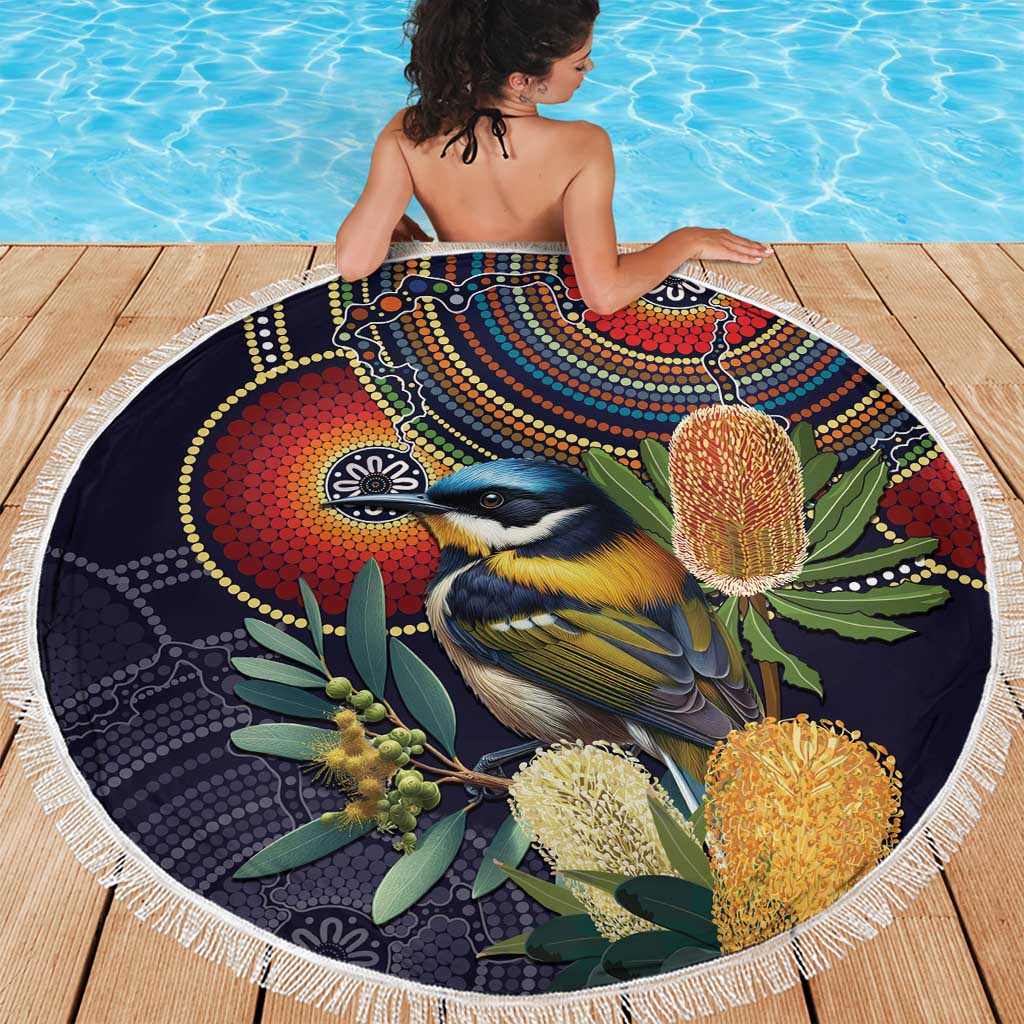 Aussie Honeyeaters Banksia Flowers Beach Blanket Aboriginal Dots Painting