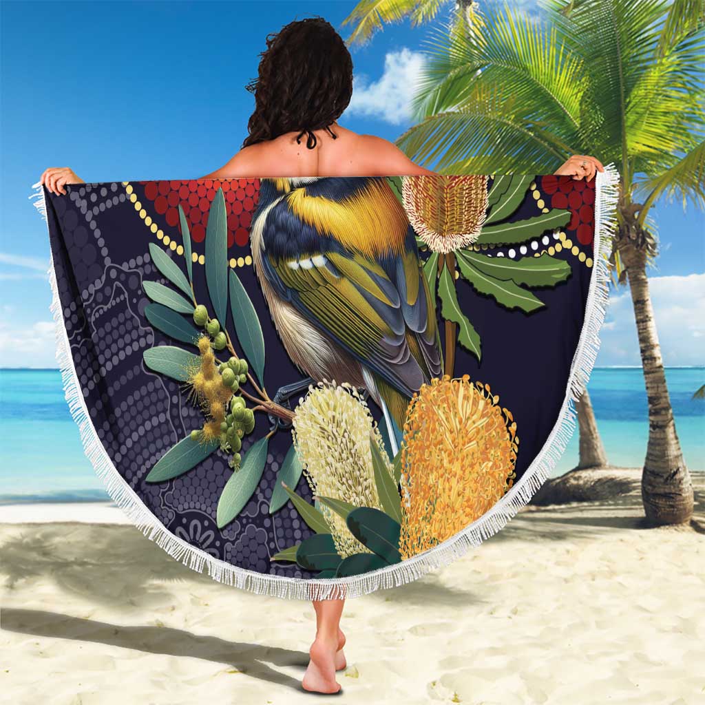 Aussie Honeyeaters Banksia Flowers Beach Blanket Aboriginal Dots Painting