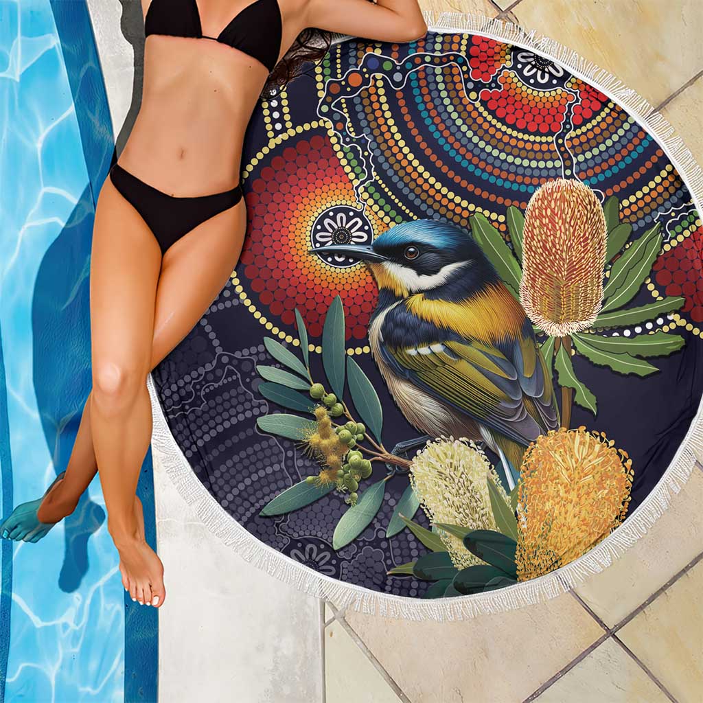 Aussie Honeyeaters Banksia Flowers Beach Blanket Aboriginal Dots Painting